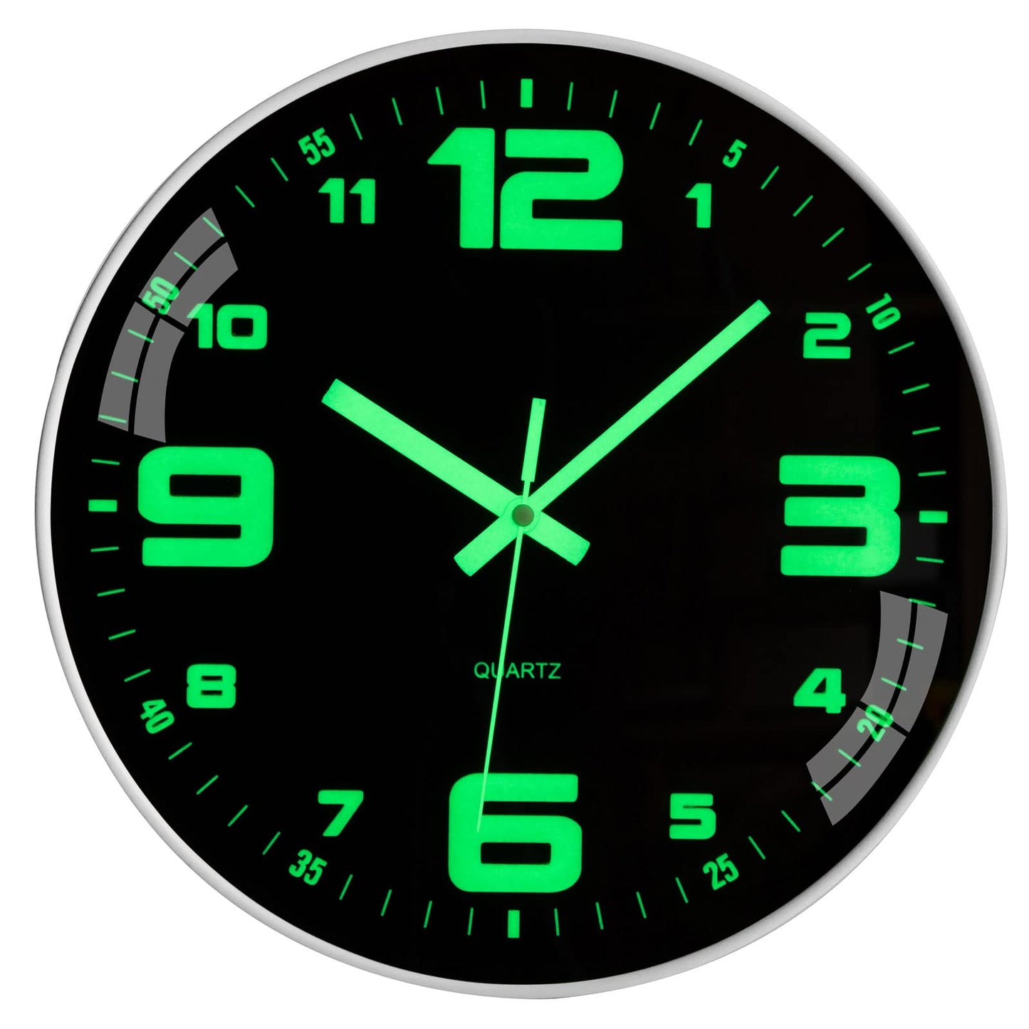 VIVILINEN luminous wall clock with large numbers, no ticking noise, quartz round clock, battery-operated, silent hanging clock for kitchen, home, office, living room, bedroom 12 inch