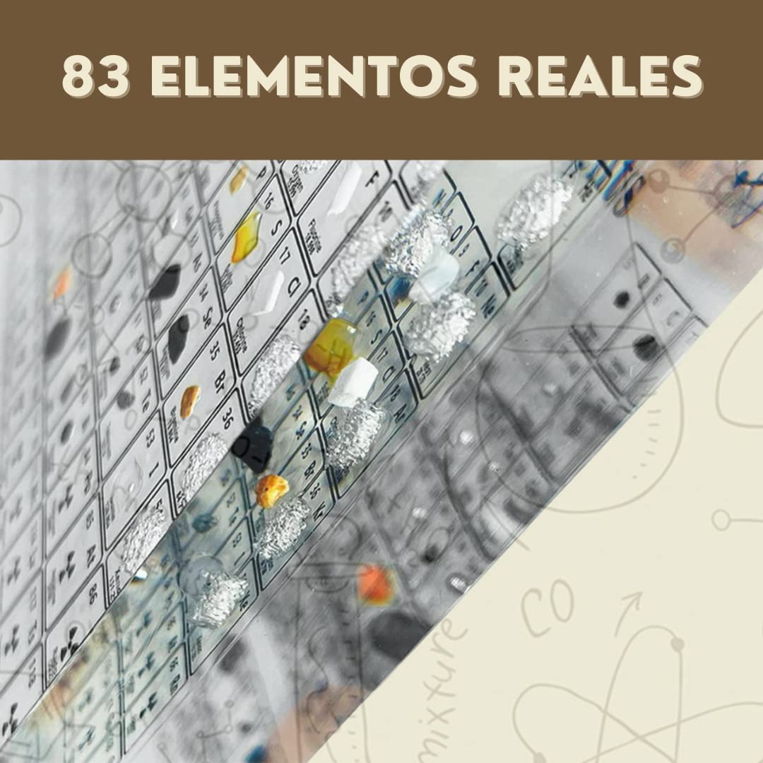 Acrylic periodic table with real elements, resin board with real elements for students, teachers, classrooms, etc. - 3D poster with chemical elements - Table of real elements (without base)