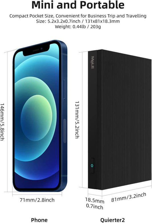 MeLE Quieter2Q fanless Mini PC Windows 11 Pro Celeron J4125 4GB 64GB Quad Core Mini Desktop Computer 4K Dual WiFi for office, business, companies, school, home office work.