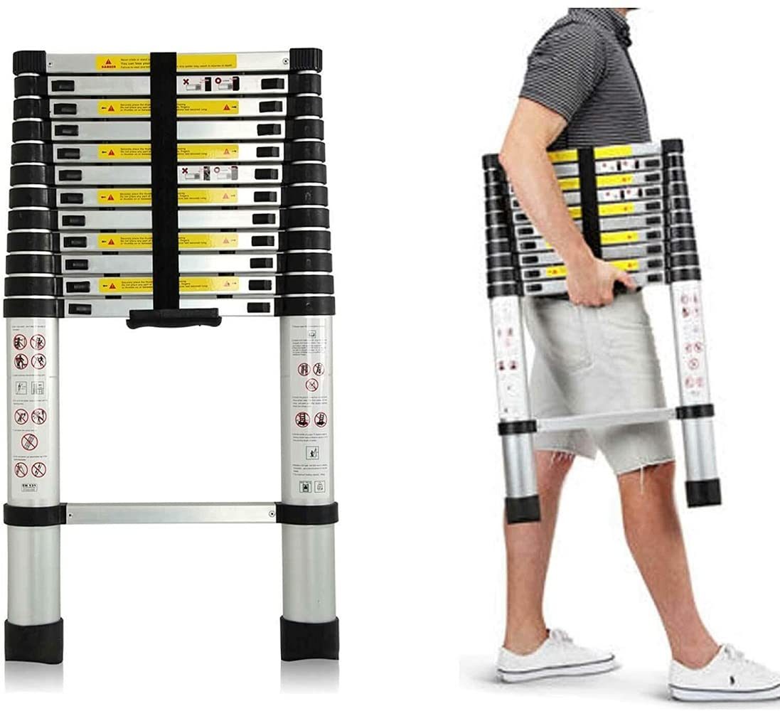 16.4FT Aluminum Telescoping Ladder, portable, multipurpose extension ladder, 330 lbs. maximum load, 13 steps, EN 131 certified, for indoor and outdoor use - 3-year warranty.