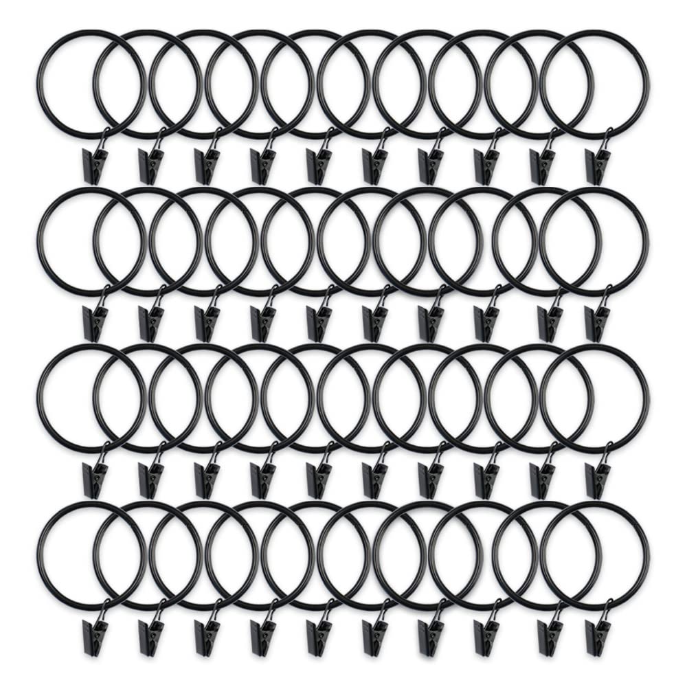 40 large metal curtain rings, curtain clips, durable, rustproof, with rings, 5 cm inner diameter, for curtain rods, clips, hooks, black (40 pieces)