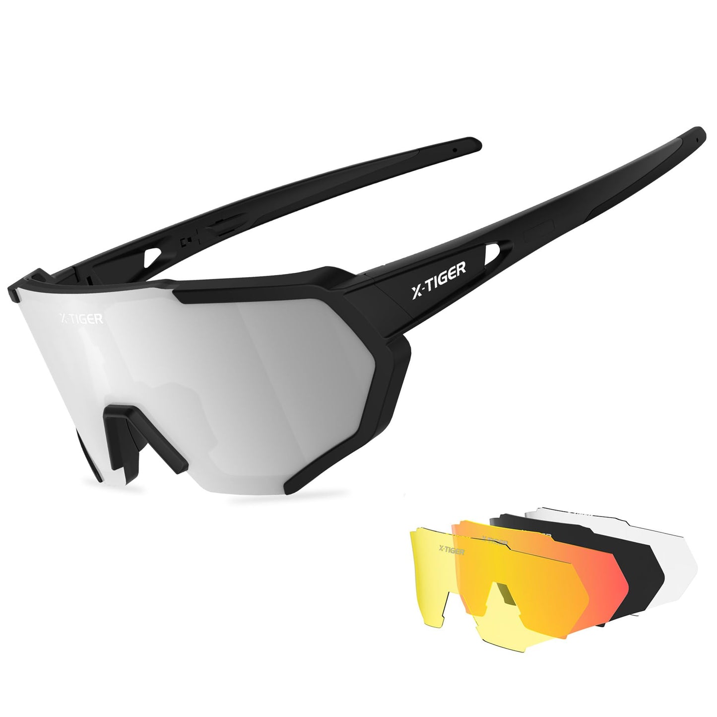 X-TIGER Cycling Glasses, Men Women Sports Sunglasses, UV400 with 5 Interchangeable Lenses, Durable TR90 Frame, with Adjustable Glasses Strap & Ear Hooks, Outdoor Sports/Cycling/Running/Driving/Fishing/Golf