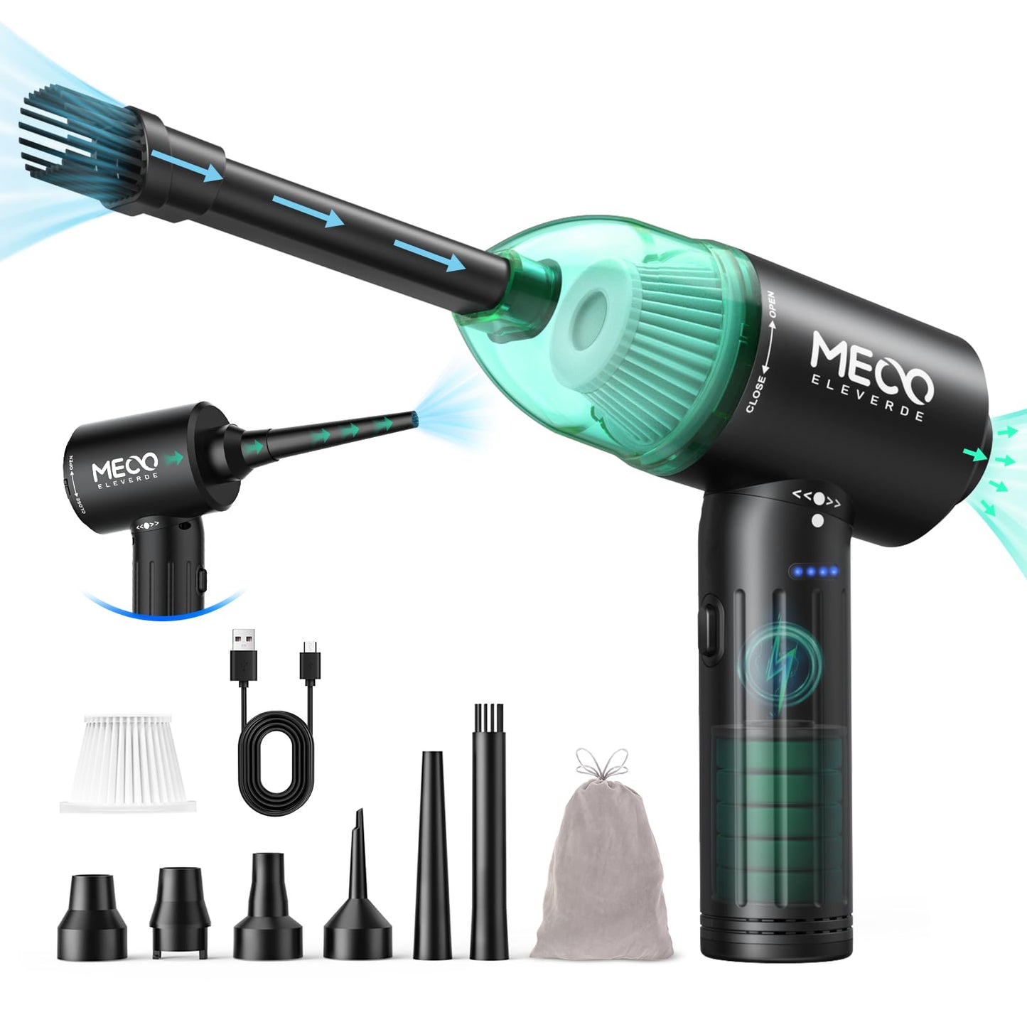 2 in 1 dust blower and compressed air spray, MECO ELEVERDE 90000RPM Electric Dust Blower, 12Kpa Wireless Keyboard Cleaning for Laptop, Sofa, 3-speed Air Duster Air Pressure Spray, Type-C Fast Charging
