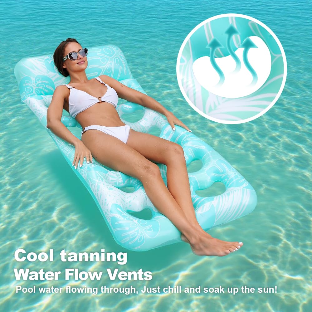 LUSTERMOON Inflatable large pool float for adults, pool chair float and lounger with cup holders for summer, pool, lake, beach, 2 pieces (blue + pink)