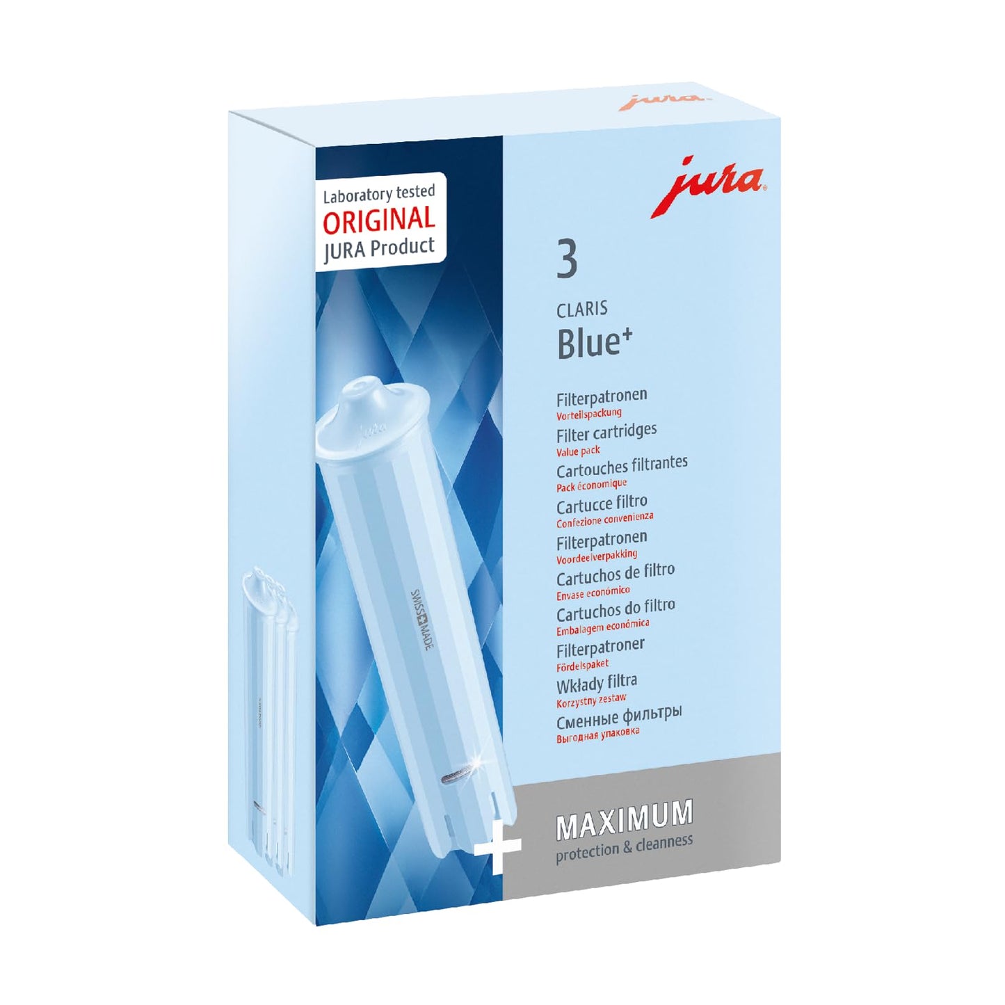 JURA original - CLARIS Blue+ Filter Cartridge with added hygiene - TÜV-certified hygiene - 3-pack - 24231
