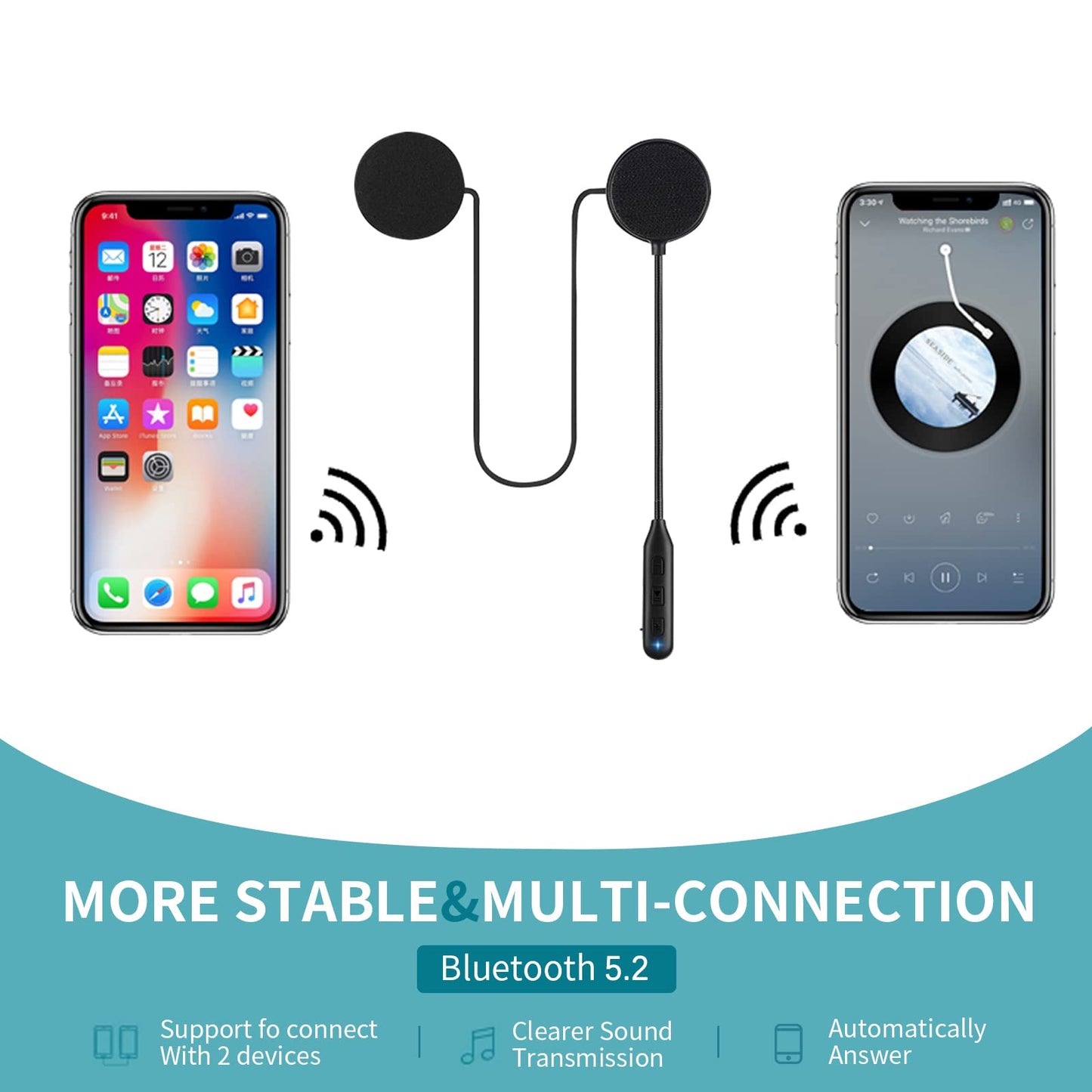 Motorcycle Bluetooth 5.2 headphones Outdoor Stereo Music and Voice microphone Soft Cable Headphones Motorcycle Helmet Intercom Headset Universal Helmet Audio System