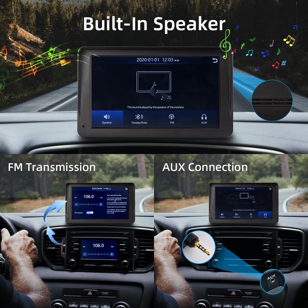 Wireless CarPlay & Android Auto, 7-inch Carplay display with 2K front camera, 1080P rear camera, Bluetooth, Mirror Link, FM, AUX, TF card.
