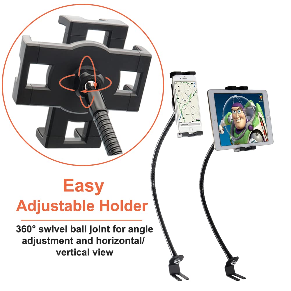 Oilcan seat rail car mount tablet holder, truck van bolt tablet phone holder with swan neck metal arm for iPad Pro Air Mini, Samsung Tabs, iPhone, more 4-13" phones and tablets.