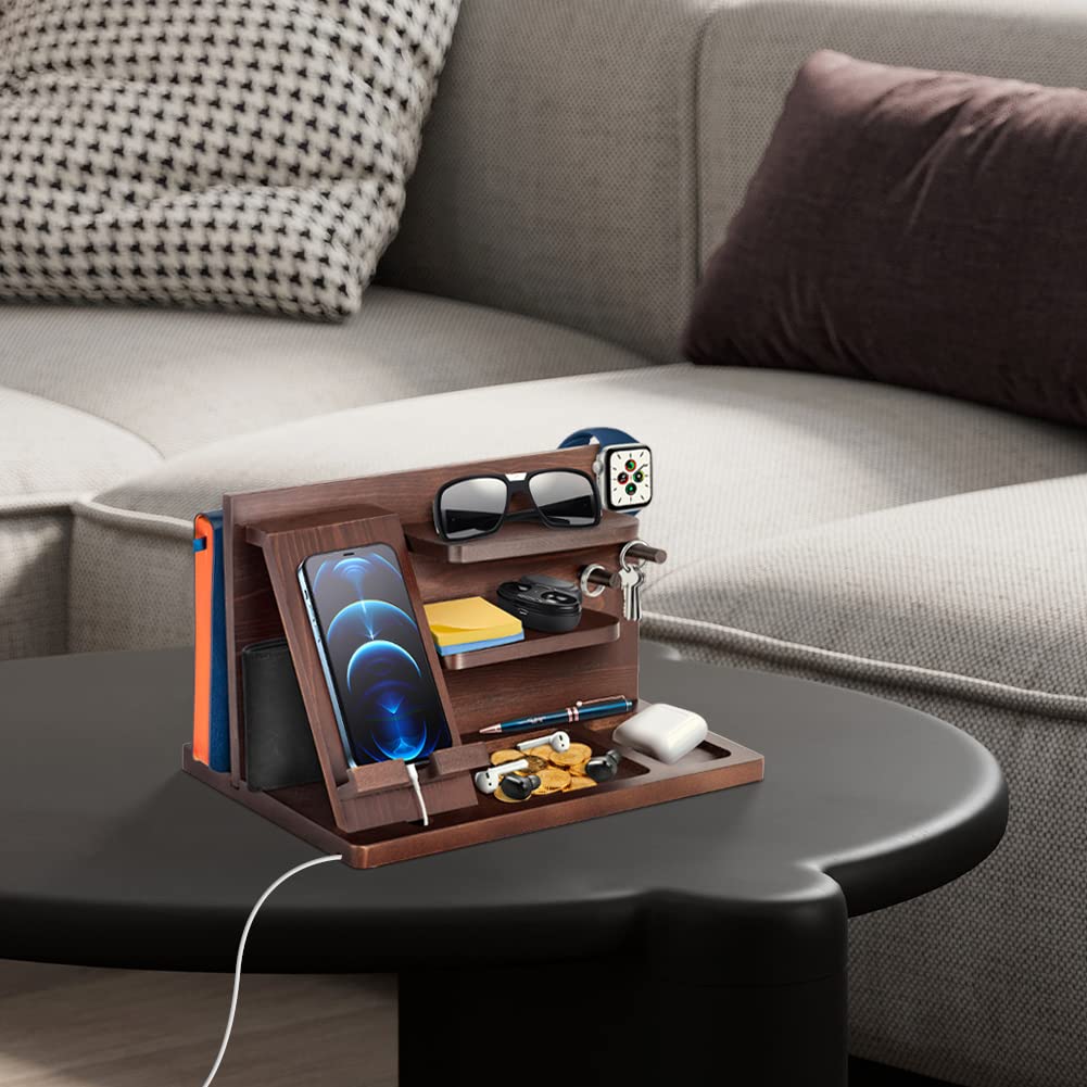 Gifts for men birthday wood phone docking station watches wallets nightstand organizer Christmas men's gift, birthday gifts for men or dad desk organizer wood