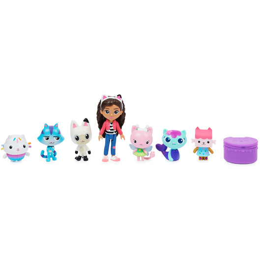 Gabby's Dollhouse, Figures Gift Set, Gabby with 6 cat figures and 1 Cat Delivery Surprise Box, suitable for children ages 3 and up.