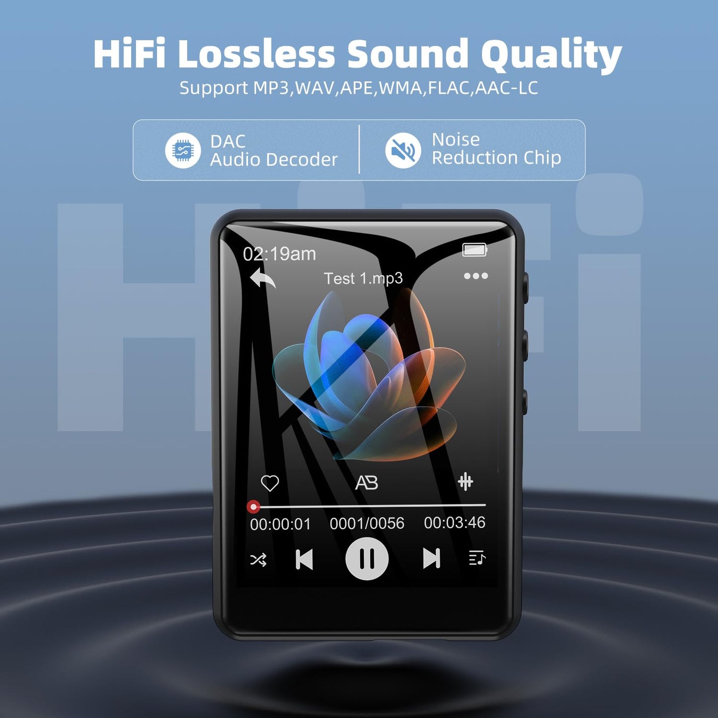 64GB MP3 Player Bluetooth 5.3 2.4" Full Touchscreen Portable MP3 Player with Speaker, Voice Recording, FM Radio, Line Recording Support 128GB Kids Mp3 Player (Black)