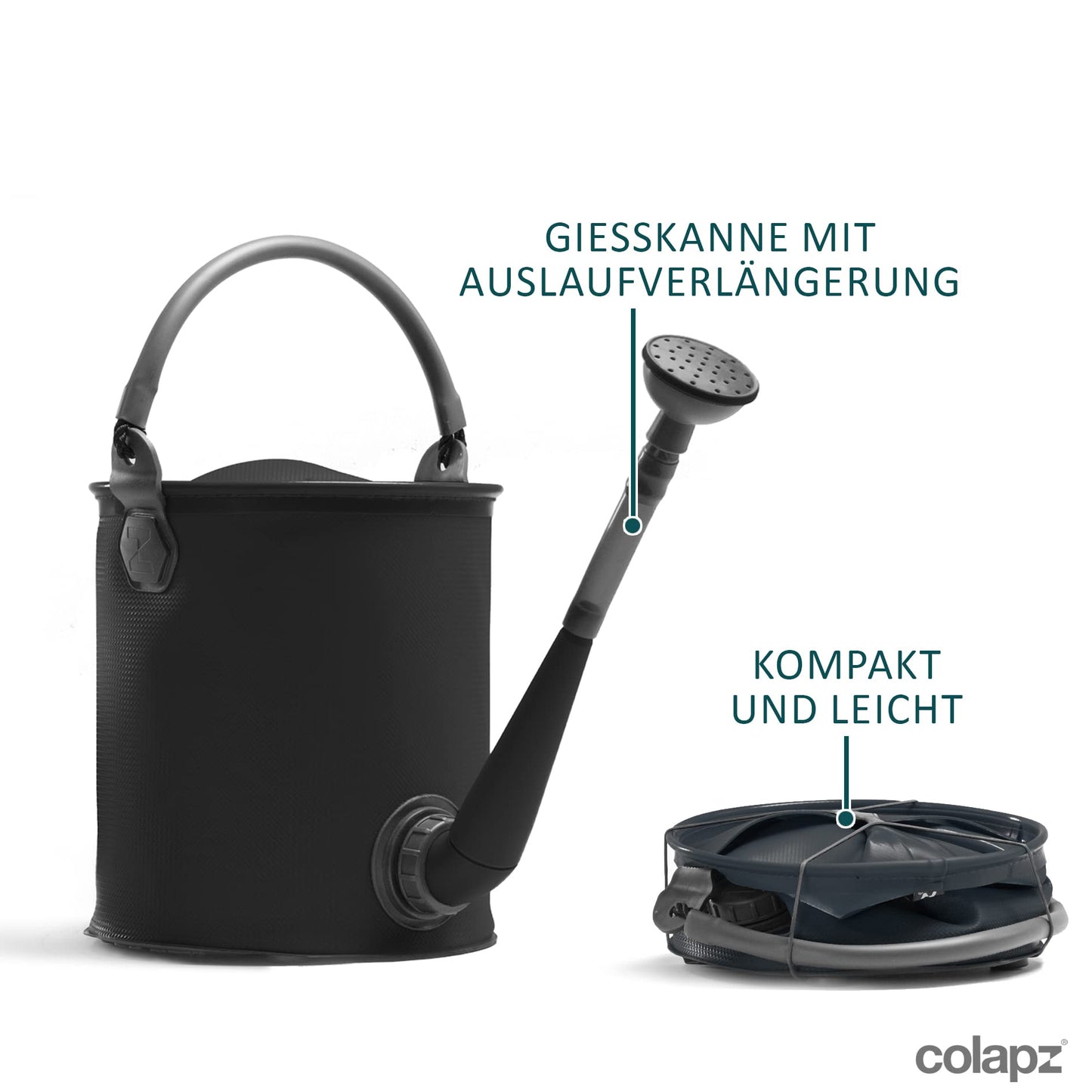 Collapsible folding watering can & bucket for fresh water - BPA free, portable for camping, tent, festival, motorhome & caravan - Convenient outdoor water jug for garden and travel - Grey