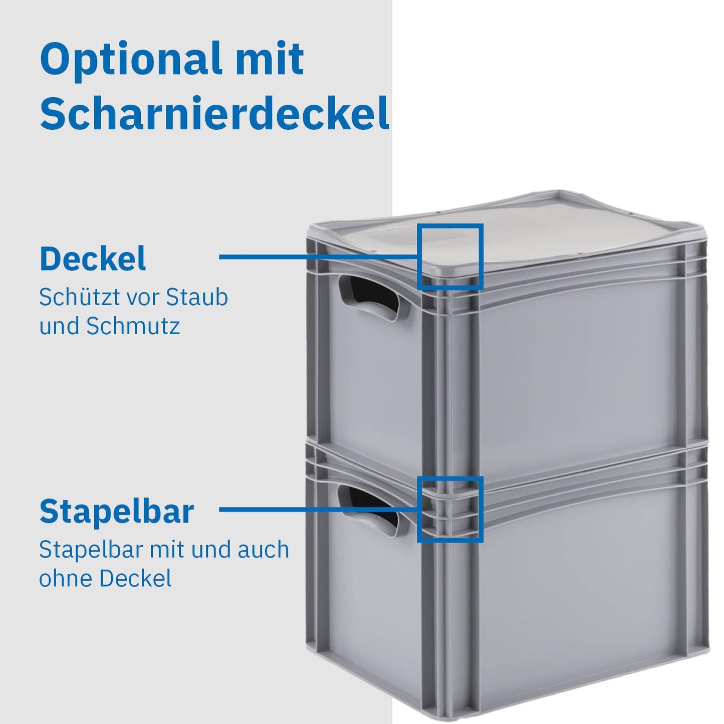 THE BOX FACTORY Euro container 400x300x220mm | closed box | storage box | plastic crates | storage container with handles | sturdy stackable box | Euro box | reusable container