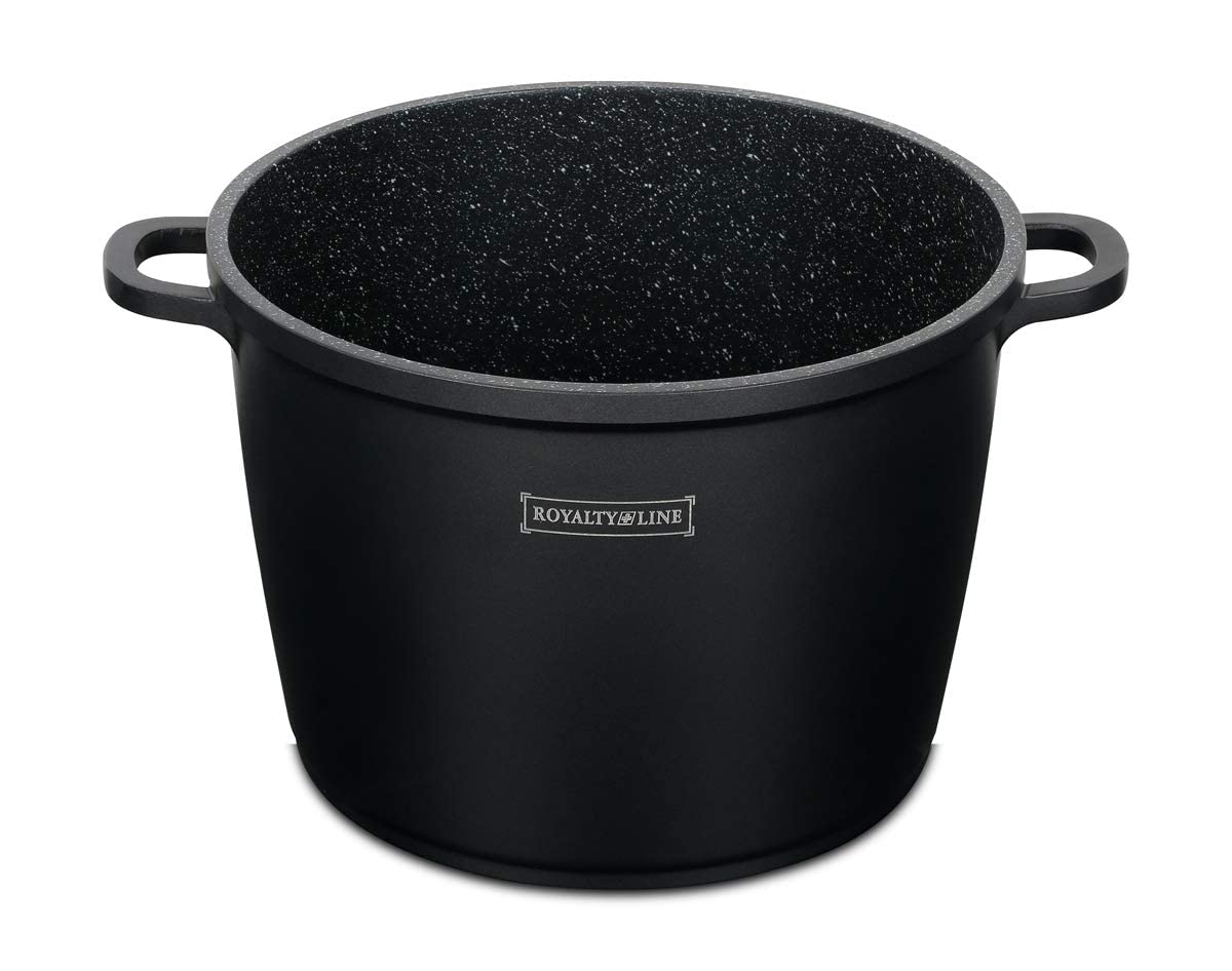 Royalty Line - Cooking Pot with Glass Lid, Non-stick Coated, Induction Compatible, Black, 7 Liters, 24 cm