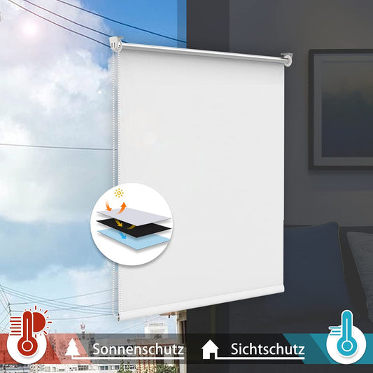 bobodeco blackout roller blind without drilling & with drilling, blackout roller blind with clamp, white 85x130cm (WxH), thermal roller blind privacy and sun protection, roller blinds heat protection for windows & doors