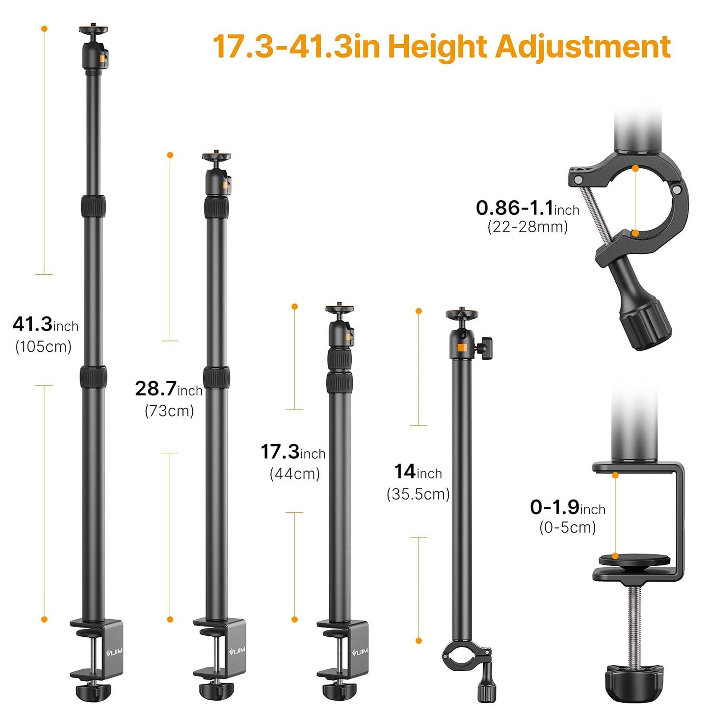 ULANZI LS02 Camera Table Stand, 44cm-105cm Adjustable, Overhead Tripod for Streaming & Gaming, Light Stand with Boom Arm, Clamp Stand with 360° Ball Head for Camera/Ring Light