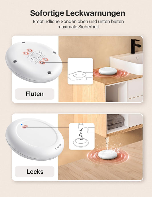 X-Sense Wi-Fi water detector with SBS50 base station, Smart water detector, App alerts (2.4Ghz only), waterproof to IP67, wireless water sensor for kitchen, bathroom, basement, SWS0A41, 5-pack.