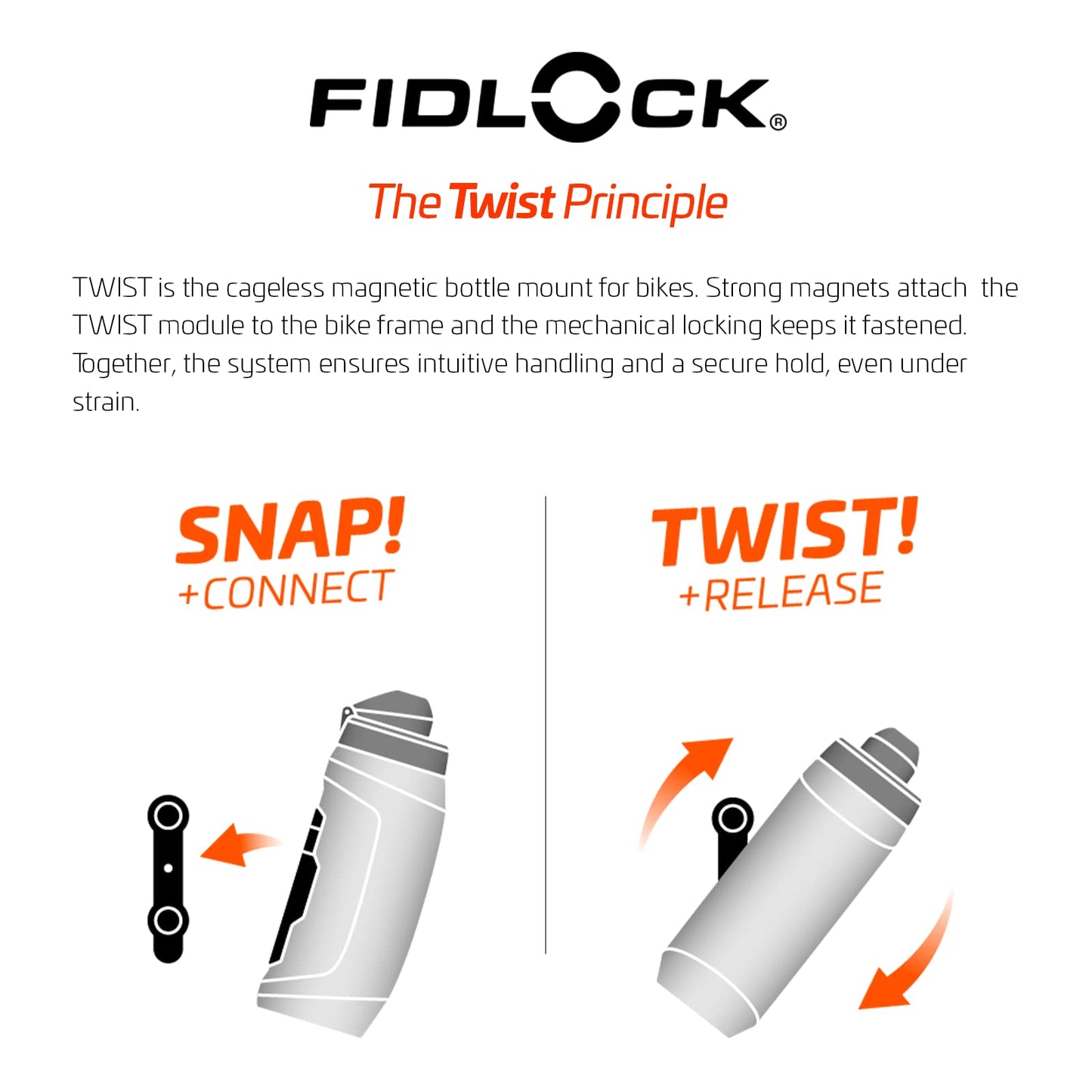 Fidlock TWIST bottle 590 + bike base - 590 ml bike water bottle with magnetic-mechanical bottle holder system, incl. holder, BPA-free & dishwasher safe, color Smoke