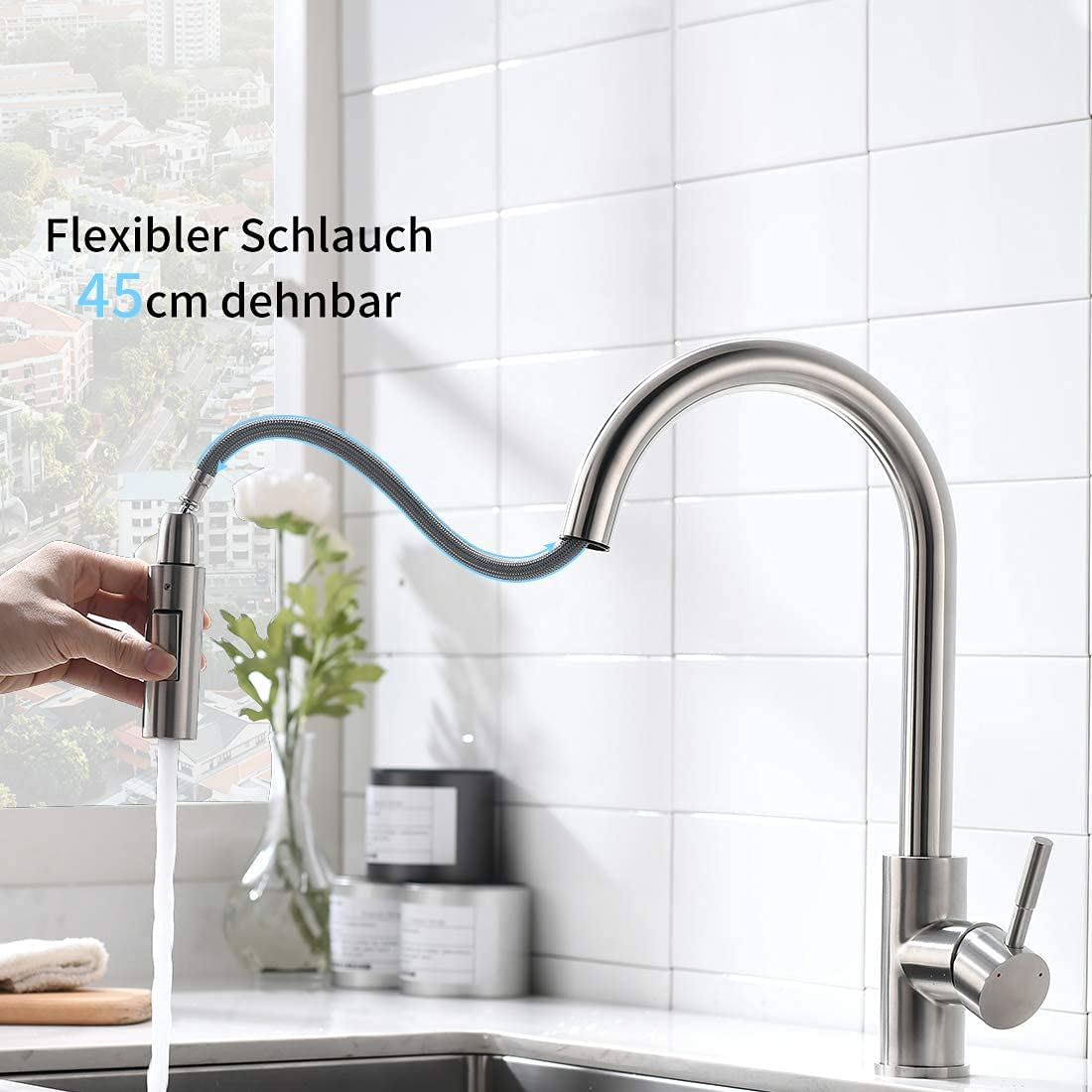 AIMADI Touch Sensor Kitchen Faucet Faucet with Pull-Out Sprayer 360° Rotatable Sink Faucet Mixer Tap Single Handle Kitchen Sink Faucet Brushed Nickel