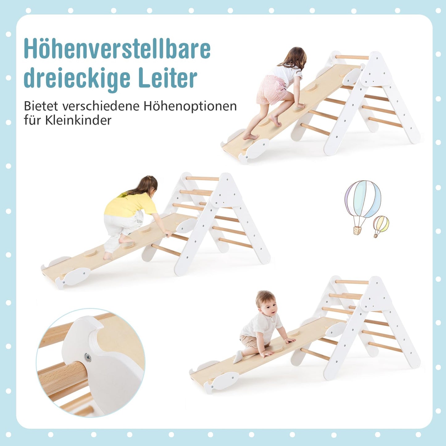 COSTWAY climbing triangle with slide, climbing arch, including double-sided ramp, for climbing, sliding and rocking, 4 in 1 climbing frame indoor from 1 year (White)