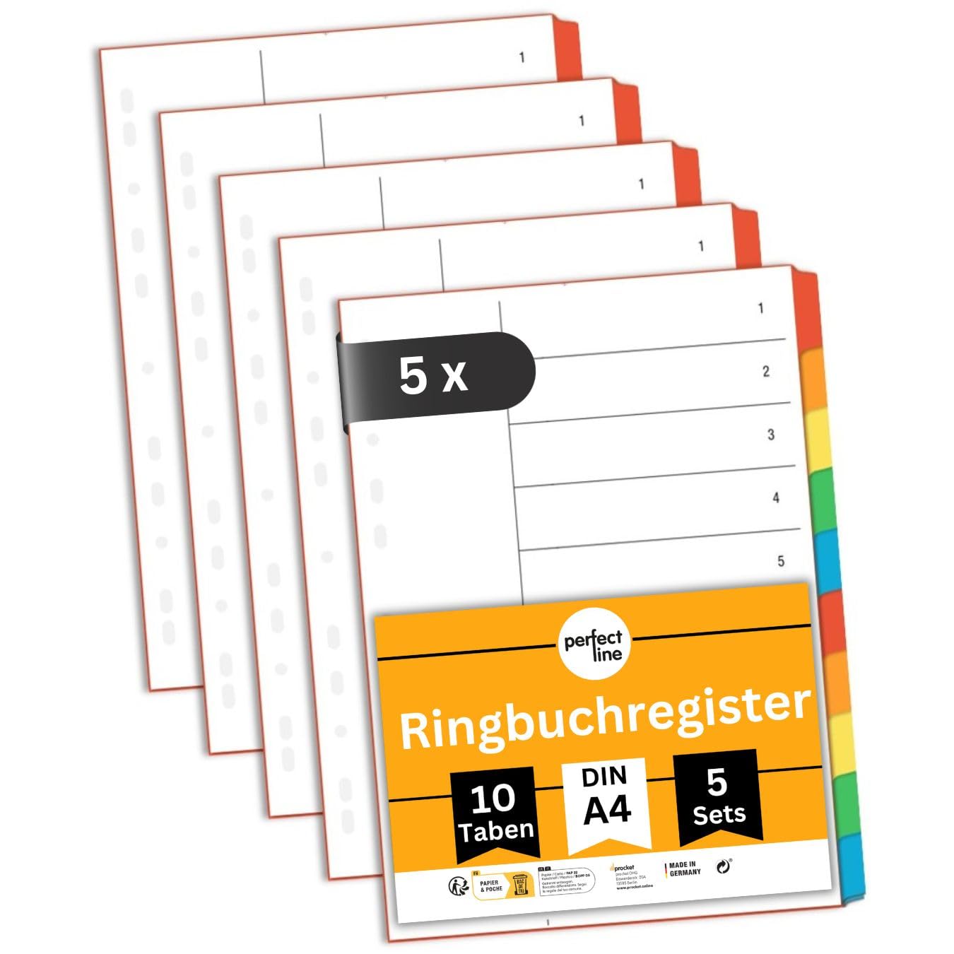 perfect line A4 folder tabs, 10 pieces, set of 25 (5 x 5-pack), cardboard, MADE IN GERMANY