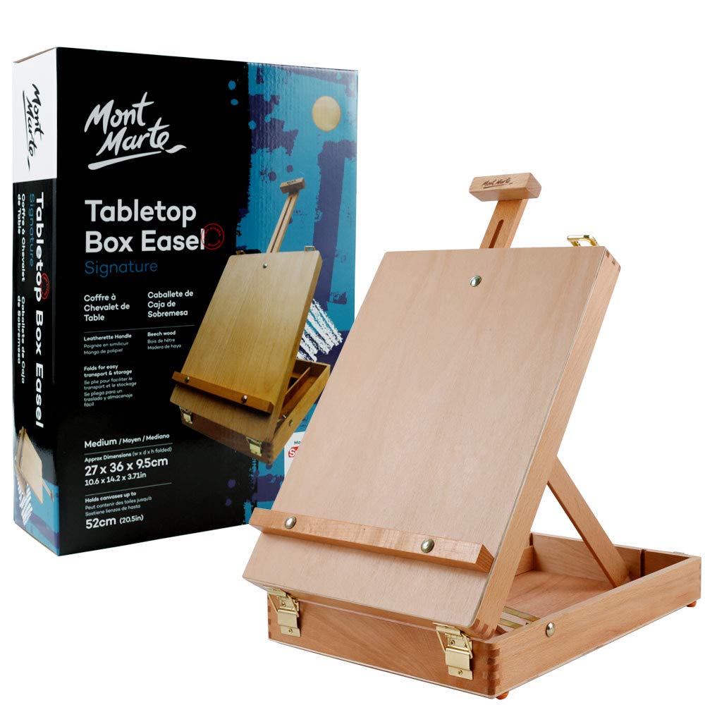 Mont Marte Adjustable Wooden Easel, Portable Painting Easel, Tabletop Easel with Storage Space for Brushes, Paints, and Drawing Supplies