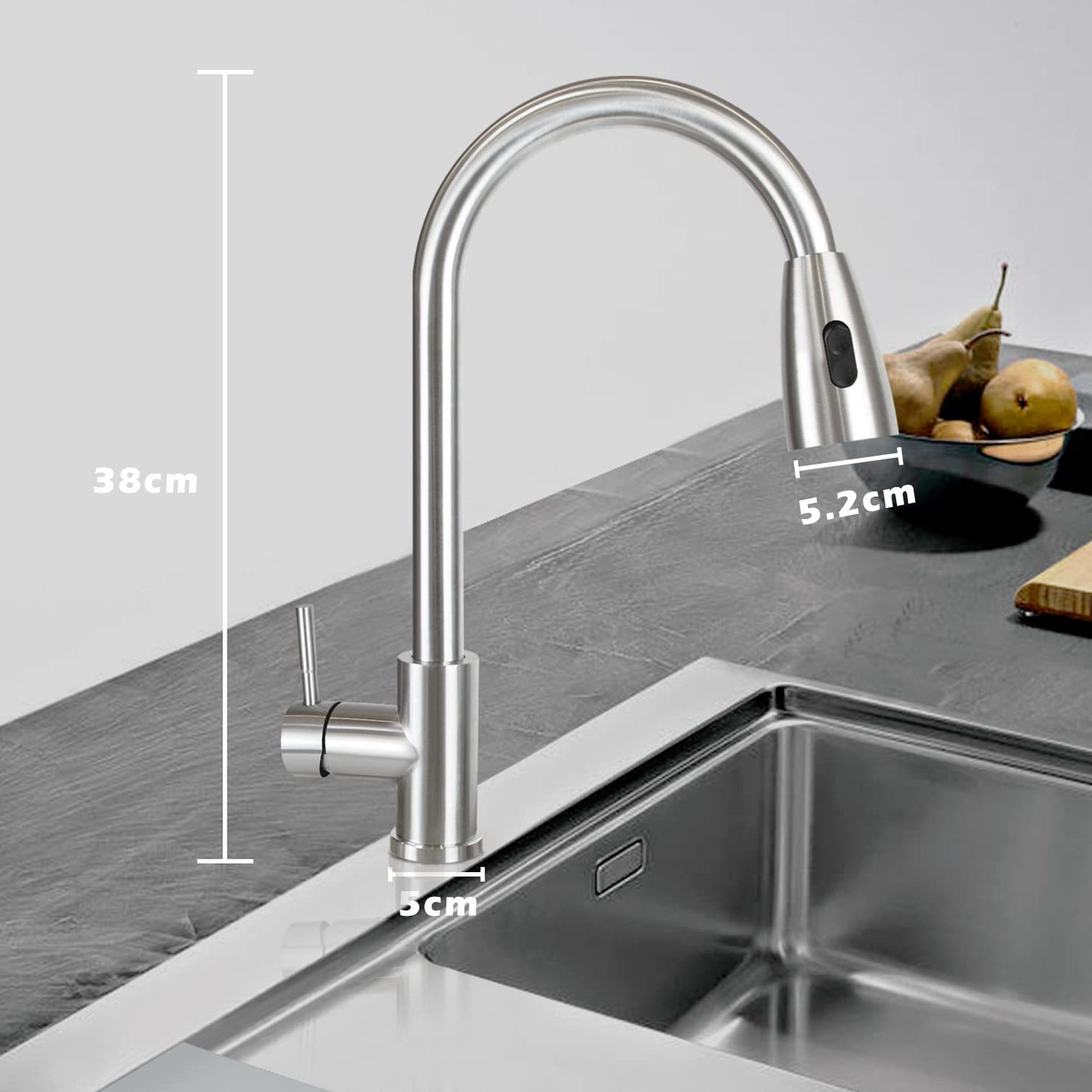 Kitchen faucet high pressure - faucet with spray sink mixer tap pull-out 360° swivel stainless steel dual function kitchen tap - brushed nickel.