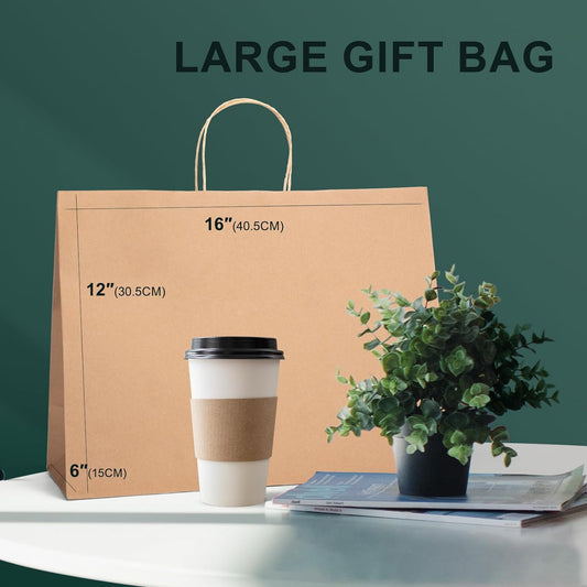 Switory 25pcs Brown Paper Bags with Handle - 41 x 15 x 30 cm Large Gift Bags Kraft Paper Bags for Shopping, DIY, Stores, Birthday, Party