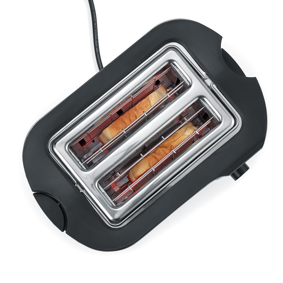 SEVERIN automatic toaster with bun warmer, high-quality stainless steel toaster for toasting, defrosting, and warming, 800 W, stainless steel brushed/black, AT 2589