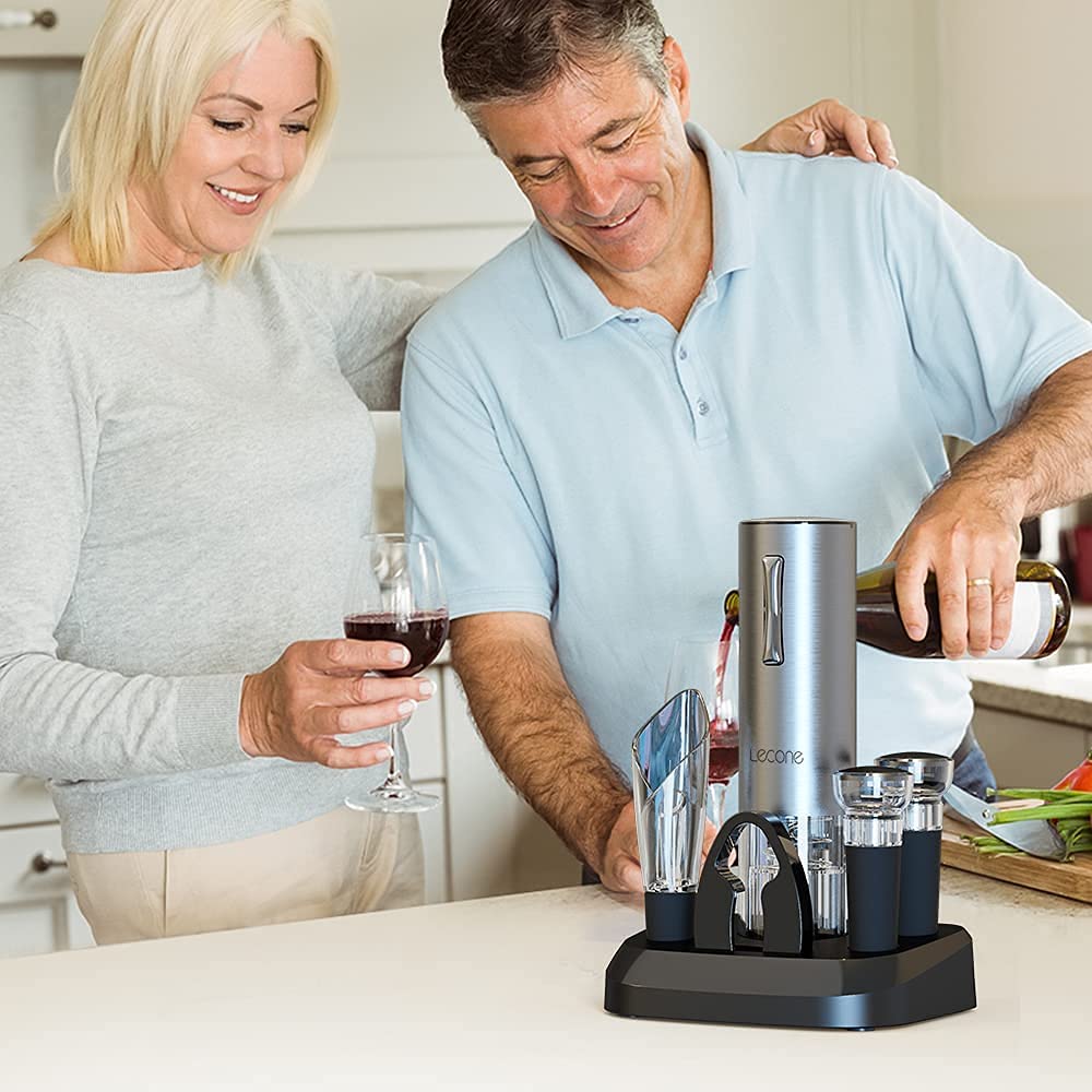 Lecone 7 in 1 Electric Corkscrew Set, Stainless Steel Electric Corkscrew Bottle Opener, Automatic Wine Opener with USB Charging Gift Set, for Home, Restaurant, Party.