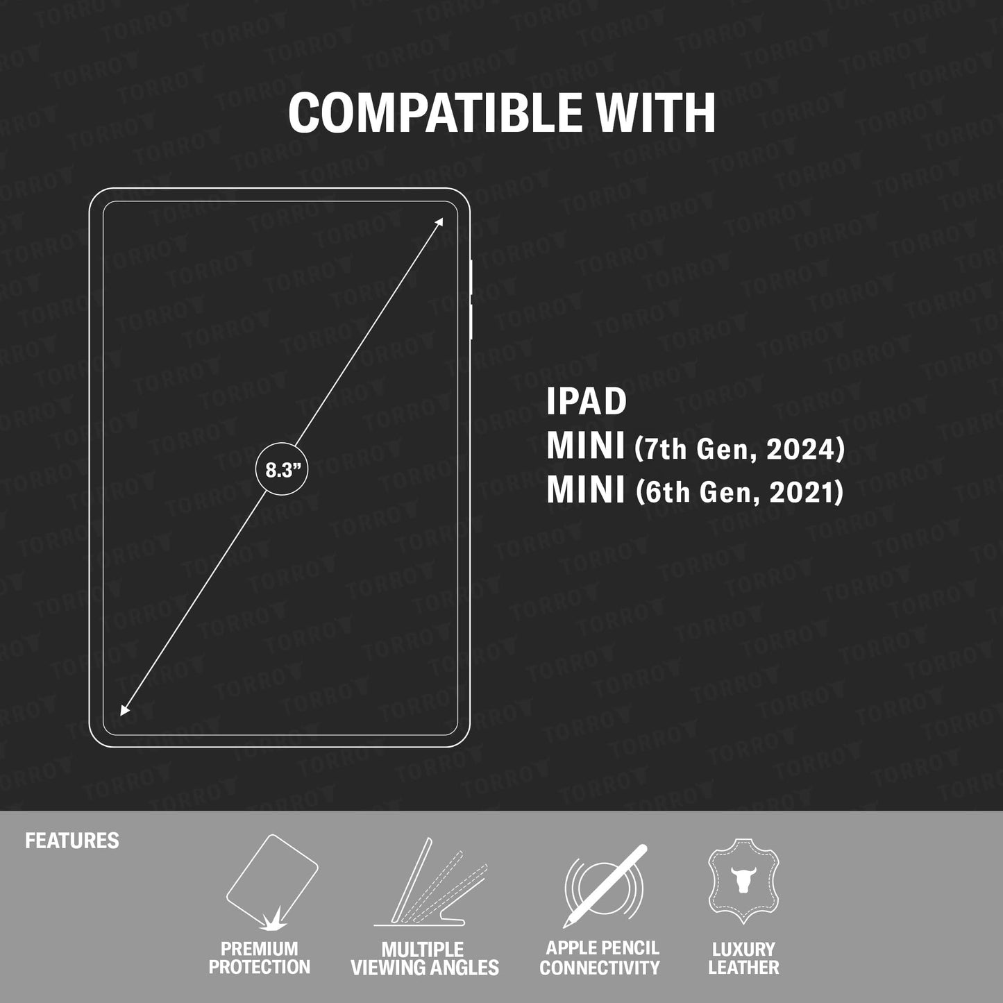 TORRO case Compatible with iPad mini 7/6 - iPad mini 7th Gen / 6th Gen (2024/2021) Genuine leather case with stand function, Apple Pencil connectivity, and Wake Sleep function (Dark Brown)