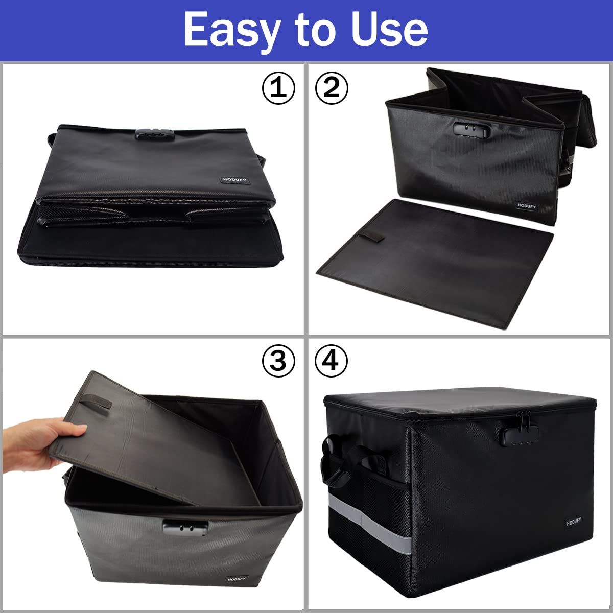 Hodufy Large Fireproof Money Box, Waterproof and Fireproof Document Box with Combination Lock and Reflective Strips, Foldable Fireproof Storage Box for Organizing Document Bag/Hanging File.