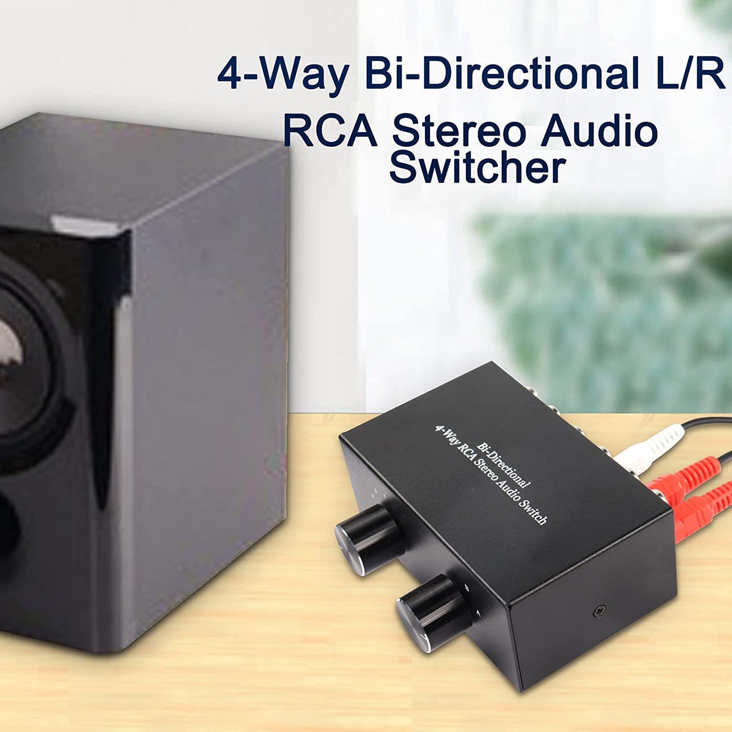 XMSJSIY 4-way bidirectional RCA stereo switcher, audio selection box for DVD, speakers, CD player, compatible with devices with L/R audio channels.