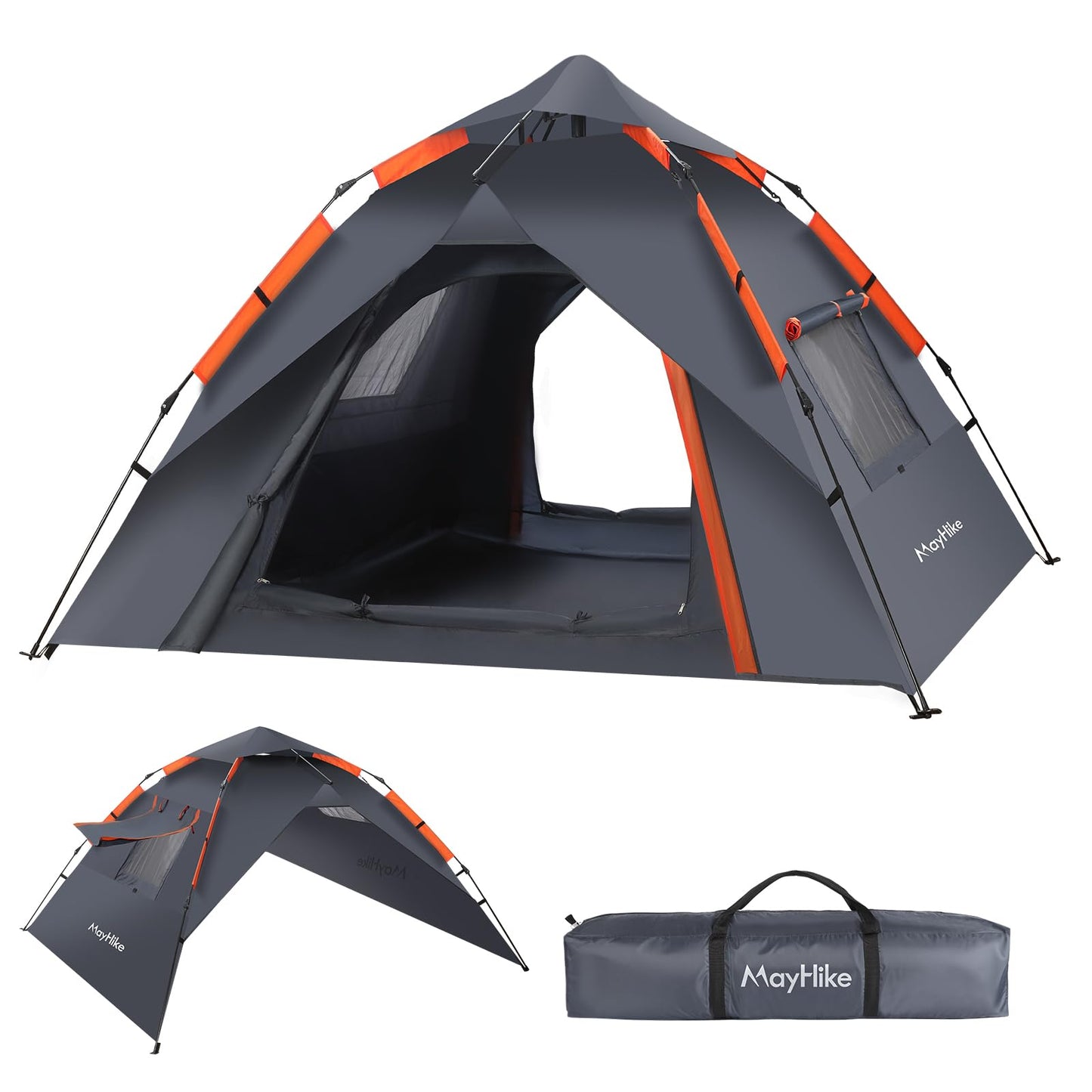 Pop-up camping tent for 2-4 people | 100% waterproof & wind-resistant family tent | 230x230x135 cm + 2 doors with ventilation mesh | Perfect for campsites & summer festivals | Includes tent bag