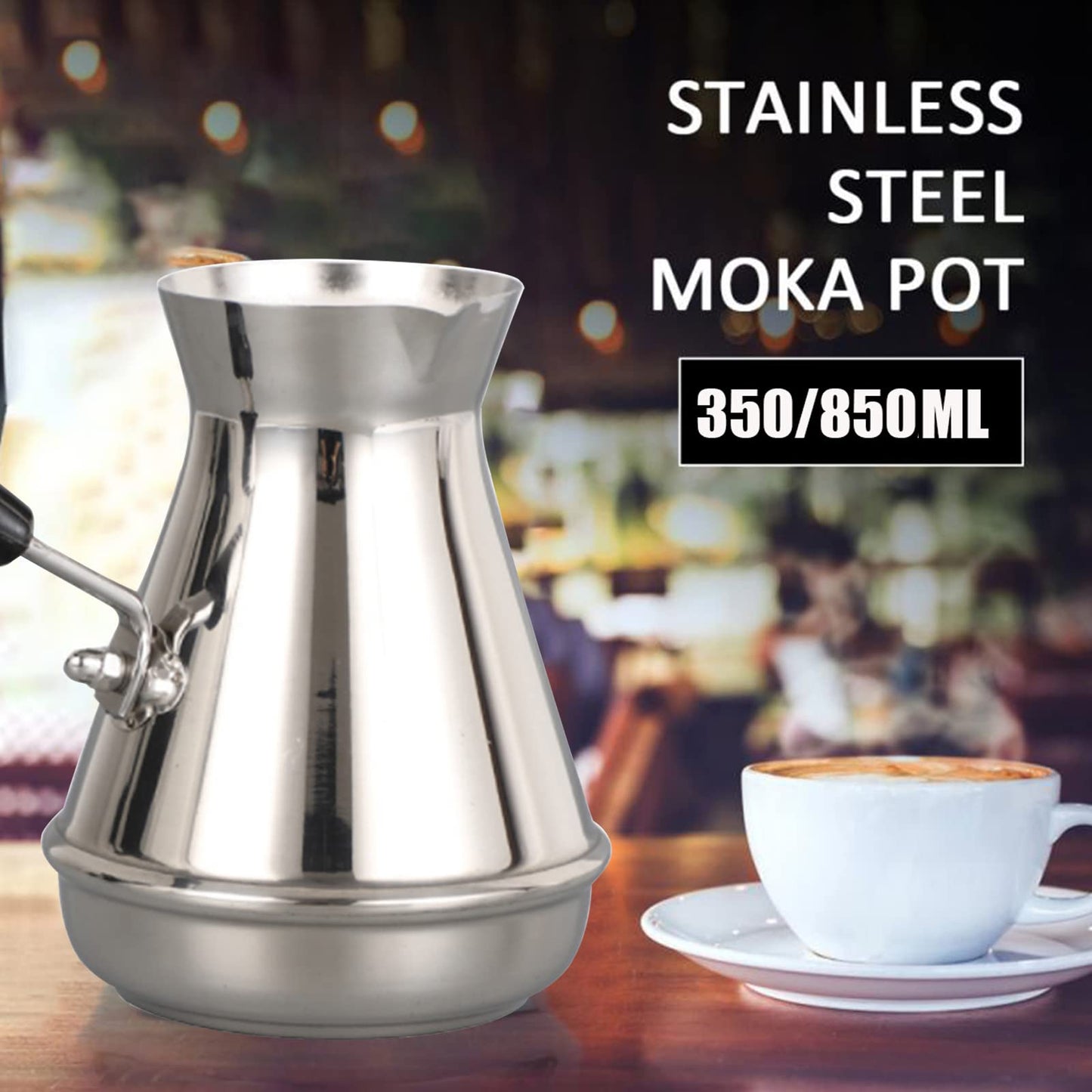 Turkish coffee pot, stainless steel coffee pot with long handle, moka pot for Turkish, Arabic, and Greek coffee, handmade Arabic coffee pot, coffee milk frother (850ml)