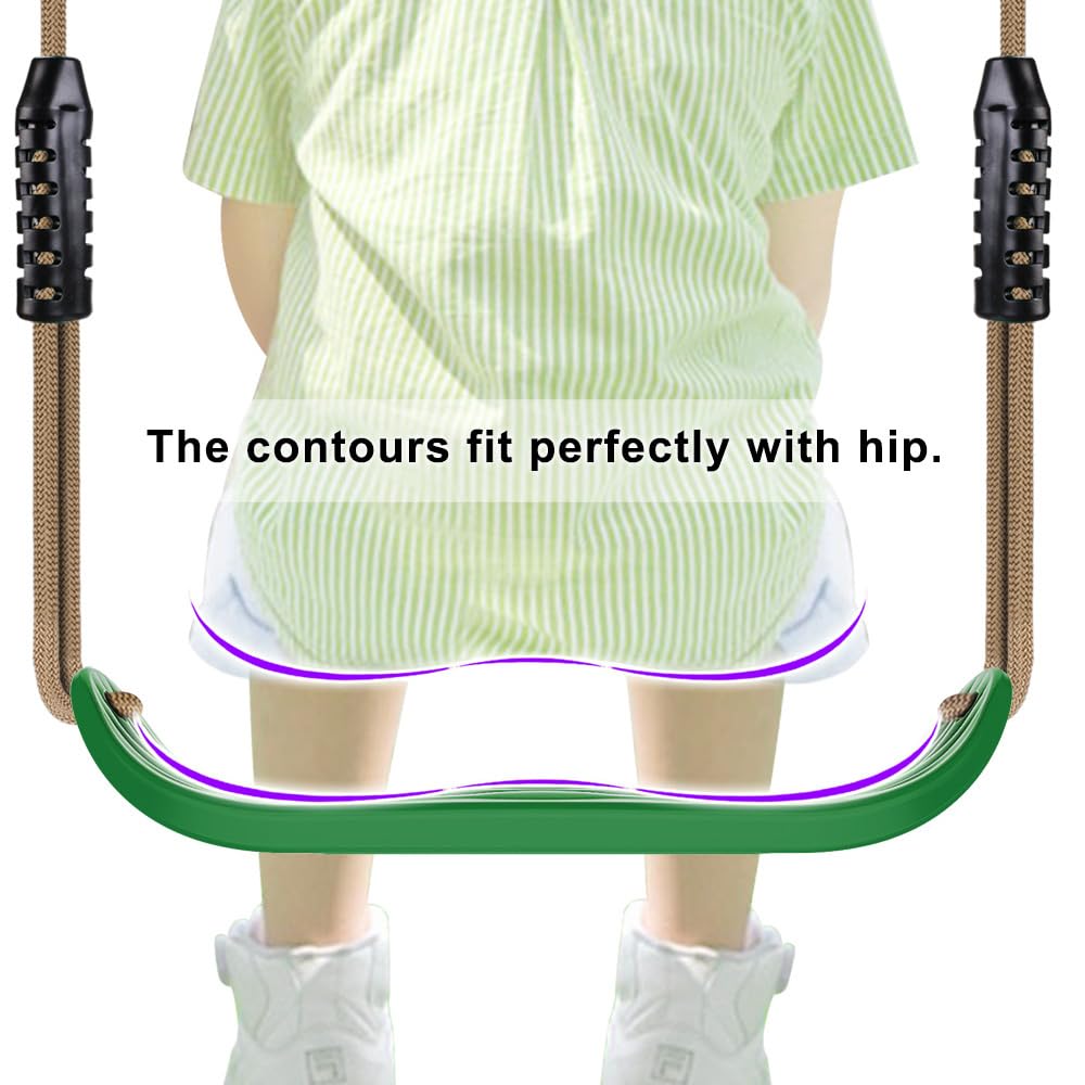 BeneLabel Non-Slip Swing Seat with Adjustable Rope and Carabiners - Heavy Duty Playground Swing Set Accessories for Kids and Adults - 220LB Capacity-Green