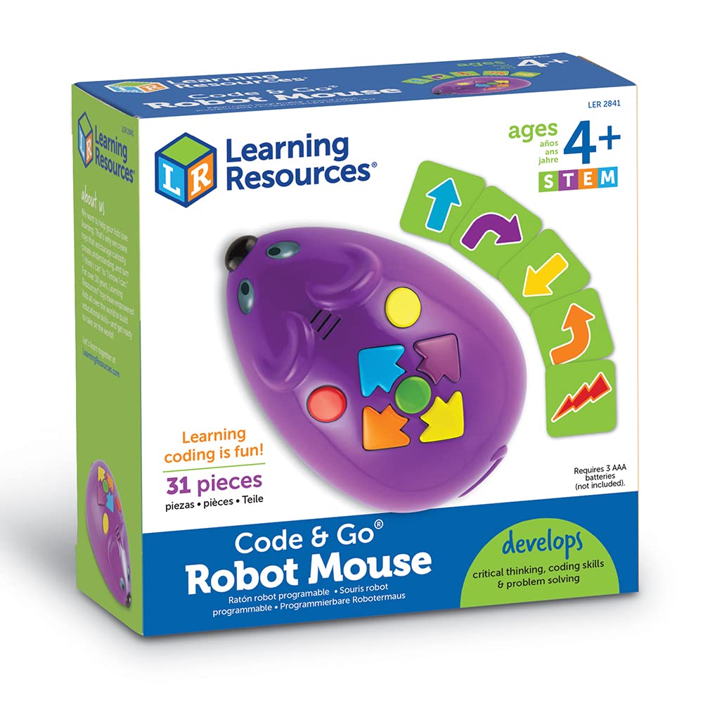 Learning Resources Mint Robot Mouse Jack, for ages 5 and up, coding toy for kids, introduction to programming & logic, educational game with programming cards