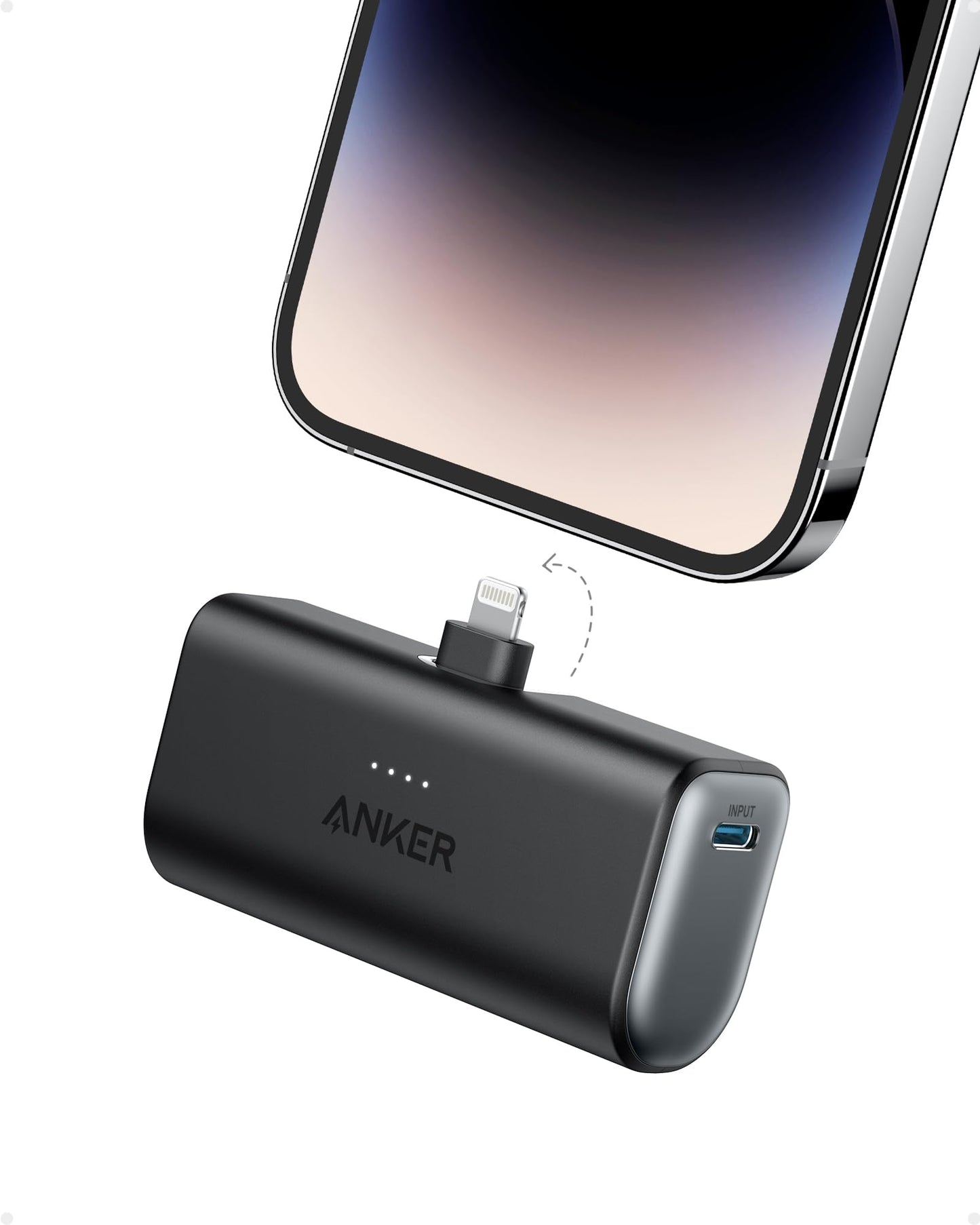 Anker 621 Powerbank with built-in Lightning connector, 5,000 mAh MFi-certified 12W external battery pack, compatible with iPhone 14/14 Pro/14 Plus/14 Pro Max, iPhone 13 and 12 series.