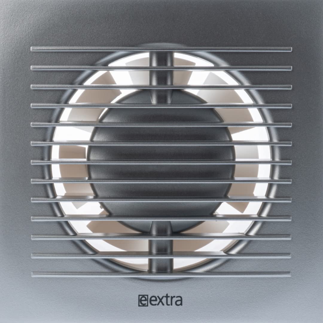 EUROPLAST Ø 150mm bathroom fan with humidity sensor and timer. Quiet plastic ventilator in silver.