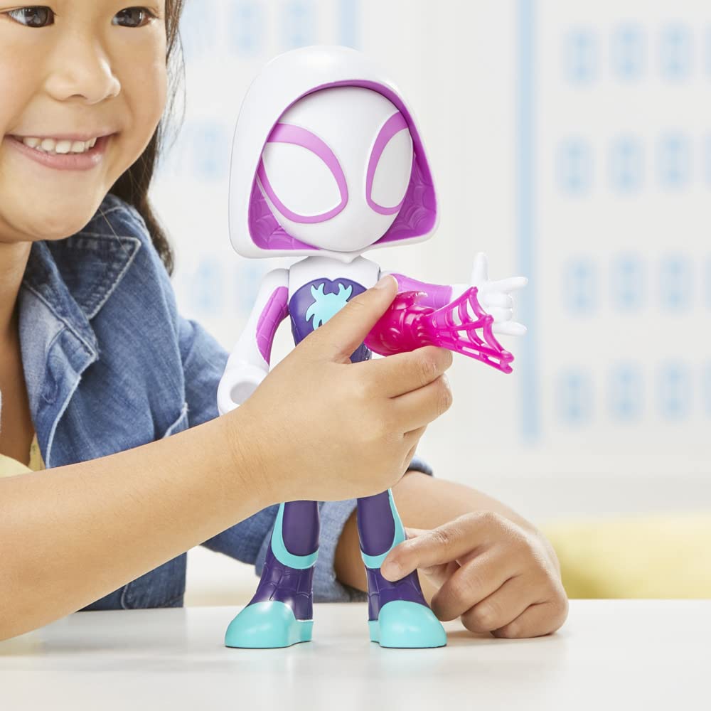 Marvel Spidey and His Super Friends 22.5cm Super Size Ghost-Spider Action Figure with Movable Head & Arms, Web Accessories - Preschool Toy for Kids 3 Years and Up - Featured on Disney+