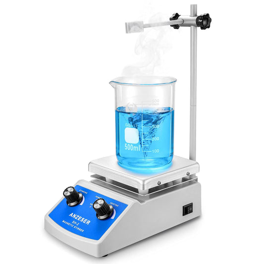 ANZESER Magnetic Stirrer Heating Plate 120x120mm 380°C for simultaneous mixing, stirring, and heating with EU plug, PTFE (Polytetrafluoroethylene), Aluminum