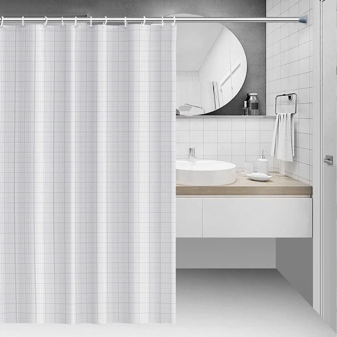 1 Piece Curtain Rod Without Drilling Clamp Rod Extendable Curtain Rod for Bathroom, Window, Wardrobe, Ø19/22mm, 70-120cm, Light Silver