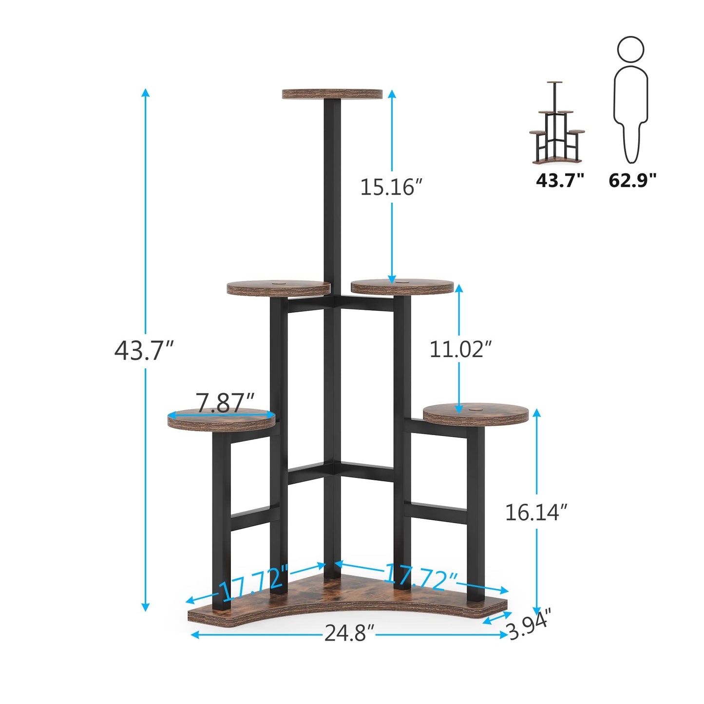 Tribesigns flower stand, plant shelf indoor, 6 levels flower rack indoor, metal plant stand flower rack pot for living room, balcony, garden, rustic brown