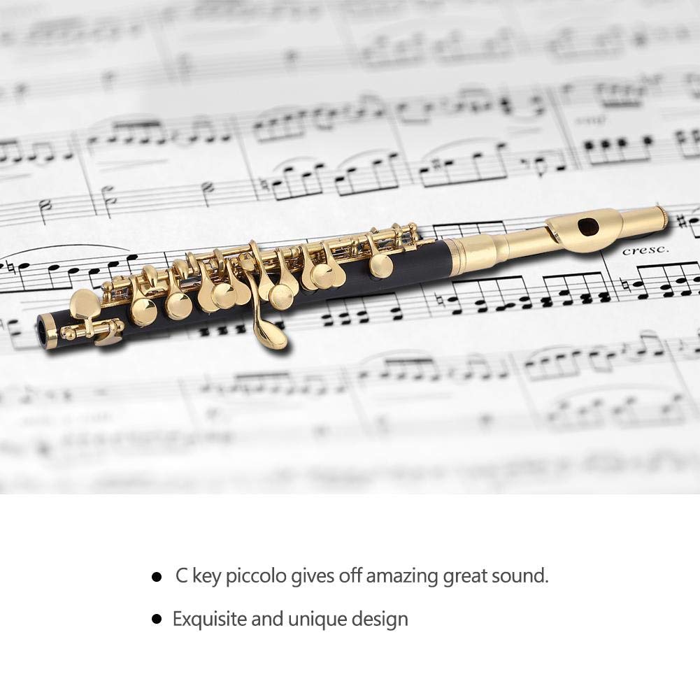 Piccolo flute in C key, Huairdum Piccolo Set with padded half-size flute for kids and adults, beginners and musicians (Golden)