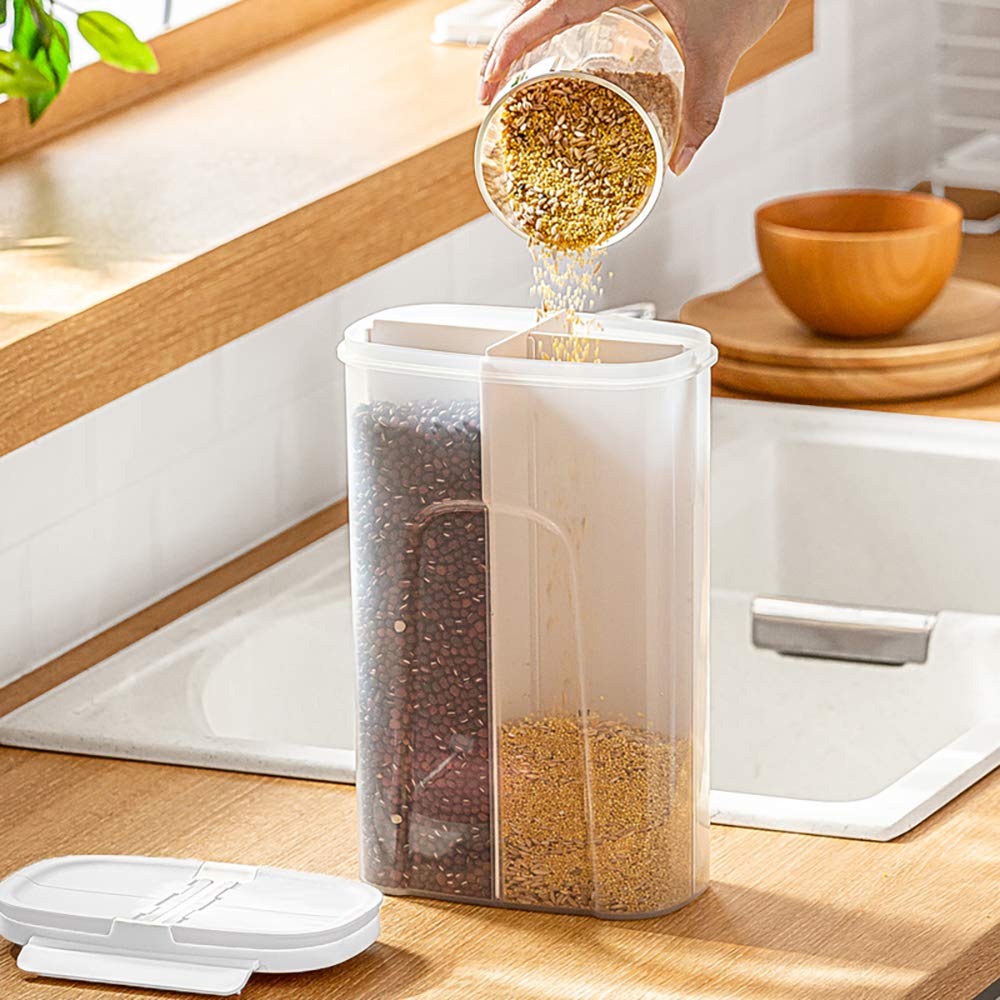 Poeland storage containers with integrated divider / 4 compartments for spaghetti, pasta, cereal, white