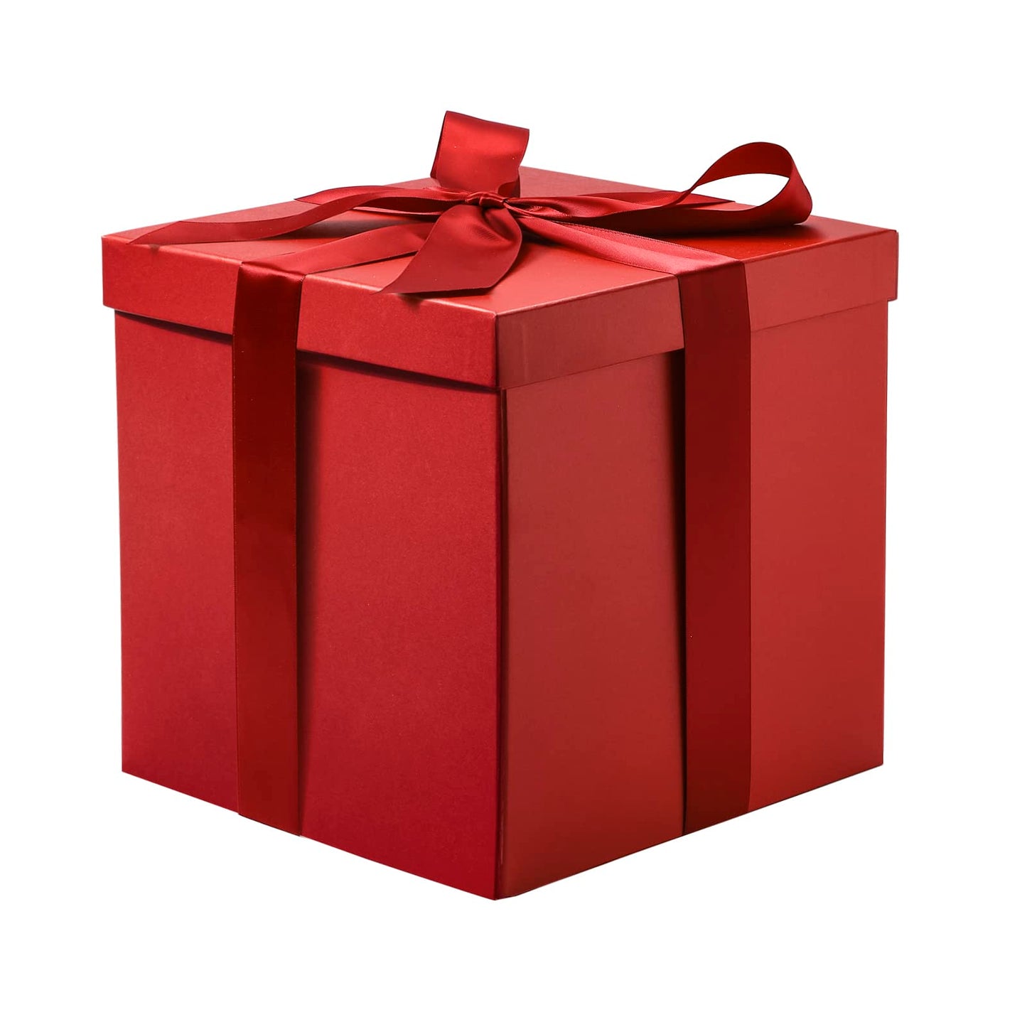 RUSPEPA Medium Birthday Gift Box with Lid, Ribbon, and Tissue Paper, Foldable Gift Box - 1 Piece, 10 x 10 x 10 inches, Red