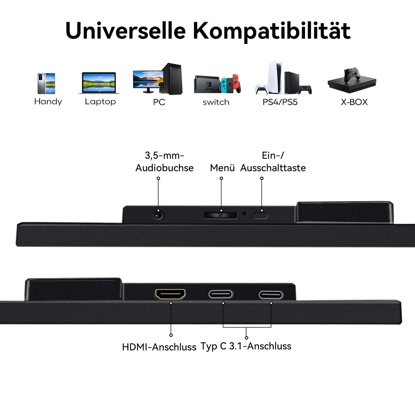 Jhcztrk 18.5 inch portable monitor 120Hz FHD 1080P HDMI USB-C, 100% sRGB, HDR gaming monitor. Built-in speakers, kickstand, and VESA travel. Ideal second screen for laptop, Mac, PC, Xbox, PS4/5, Switch.
