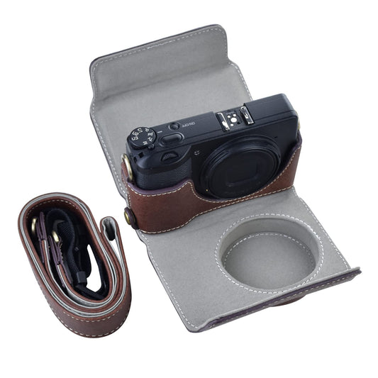 kinokoo Protective Case for GR 3/GR III/GR III X PU Leather Camera Bag for GR III/GR III X Case with Shoulder Strap - Coffee