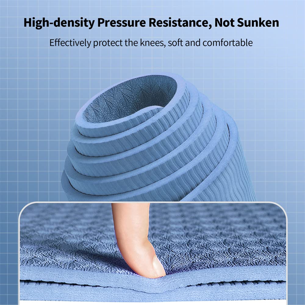 Non-slip and eco-friendly TPE sport mat with carrying strap for Pilates, workout, fitness. 183 x 61 x 0.6 cm (Blue)