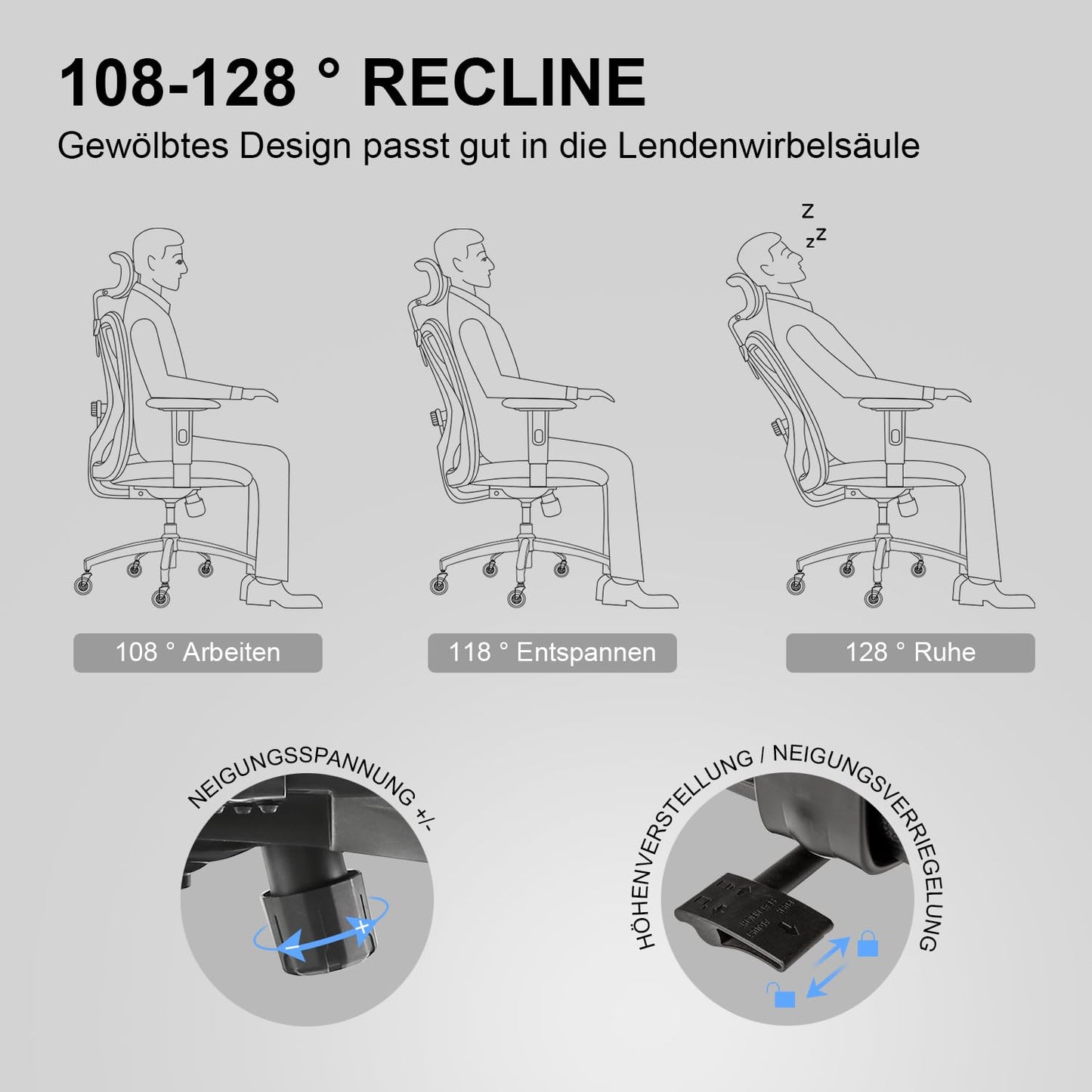 SIHOO ergonomic office chair features adjustable lumbar support, headrest, and armrests, height adjustment, rocking function, supports up to 150kg/330lb.